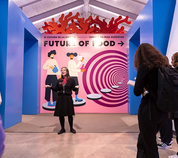 A Lawrence Staff member gives a special tour of the new Future of Food exhibit